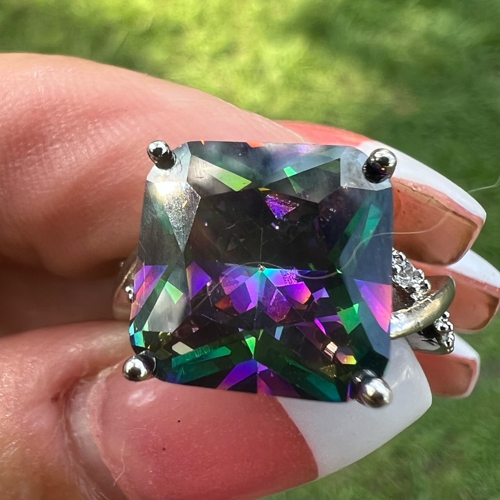 Silver-tone Simulated Mystic Topaz & Cubic Zirconia Costume Ring